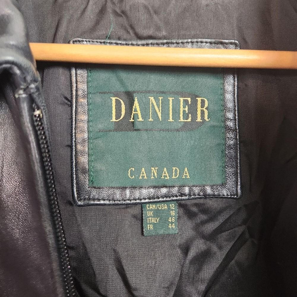 Vintage 90s Danier Black Blazer Leather Jacket Coat Minimalist Womens Size 12 - Picture 3 of 14
